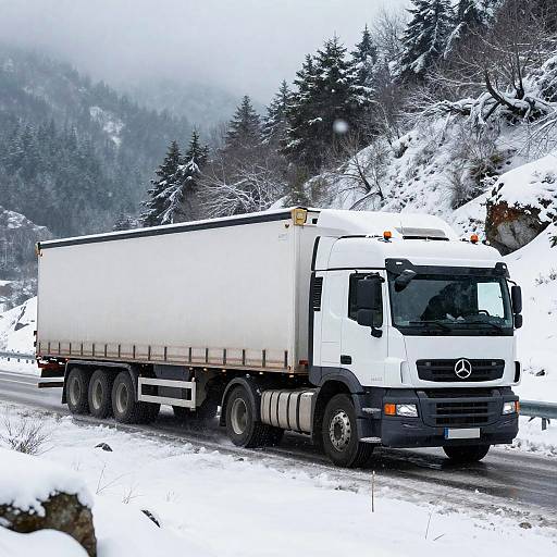 Heavy-Duty Double Trailer Truck in Snow