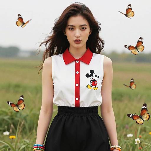 Whimsical Pop Culture Woman in Meadow