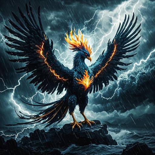 Fantasy Phoenix in Stormy Tempest
