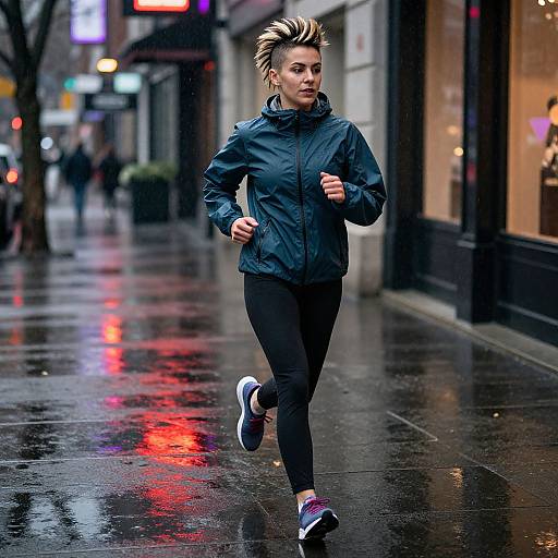 Urban Noir Woman Jogging in Rain