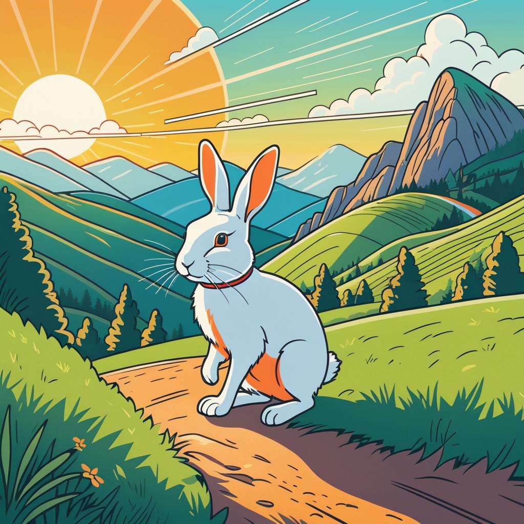 Adventurous Rabbit on Sunny Hillside