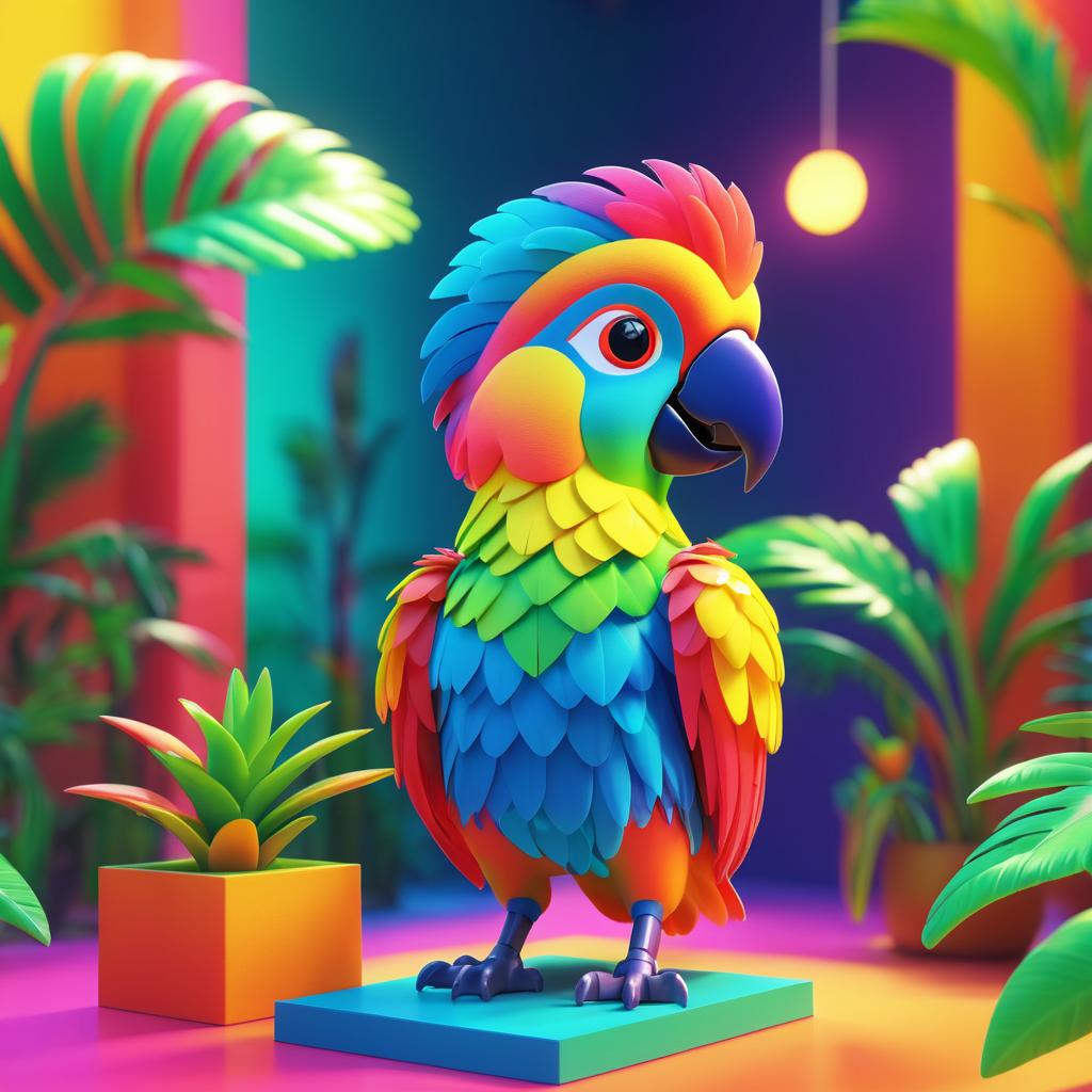 Vibrant Parrot in Frida Kahlo Style