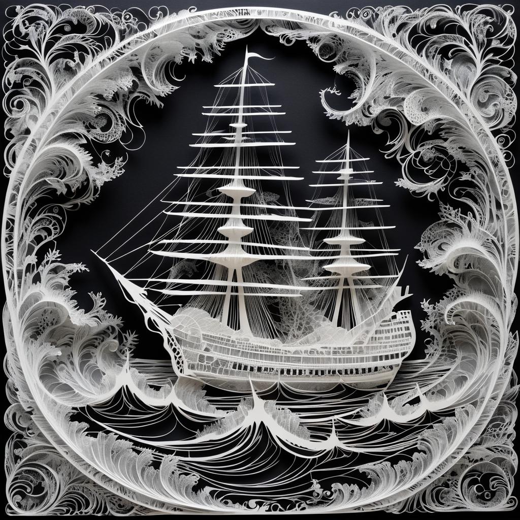 Intricate Waves and Ship in Darkness