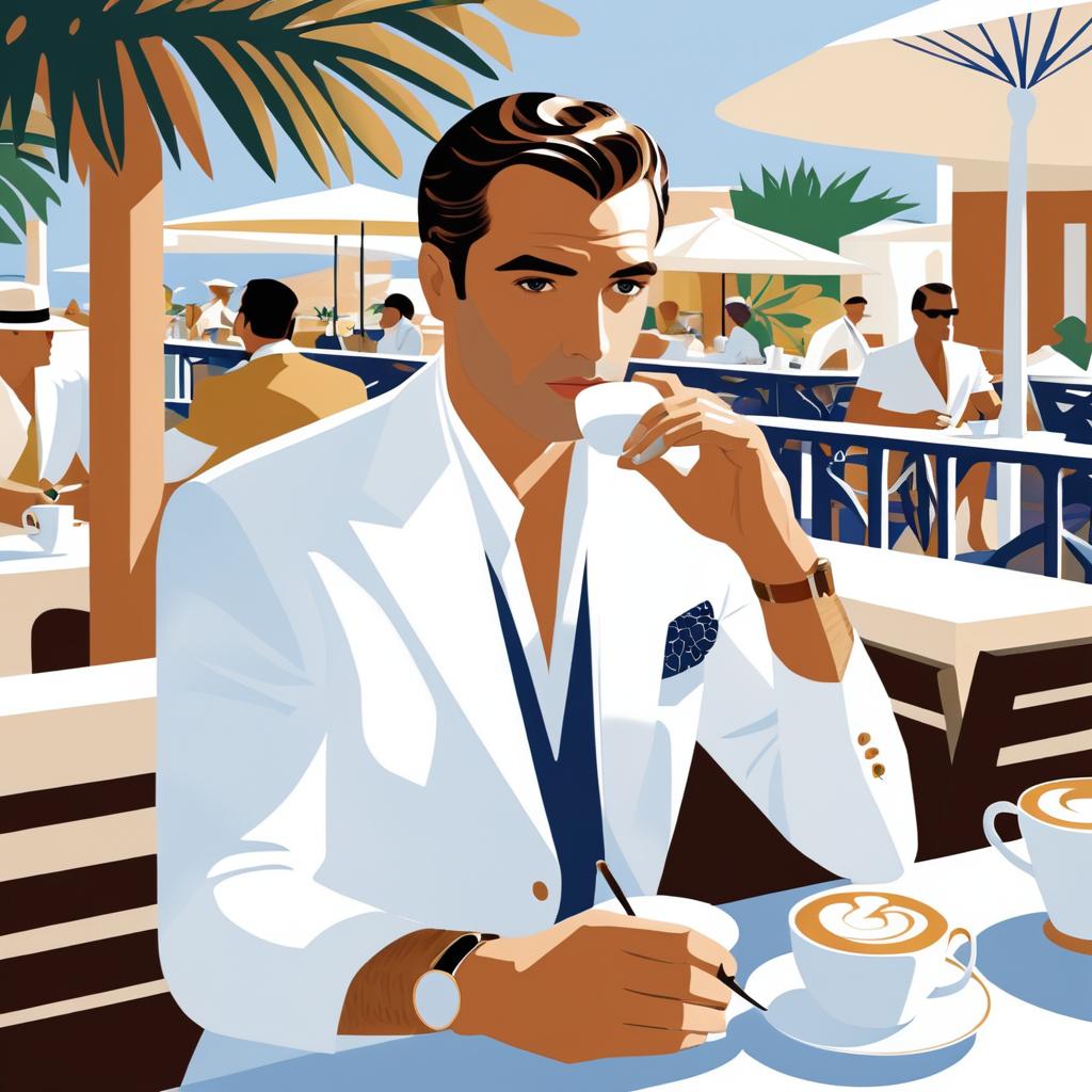 Stylish Man with Greek Elegance in Café