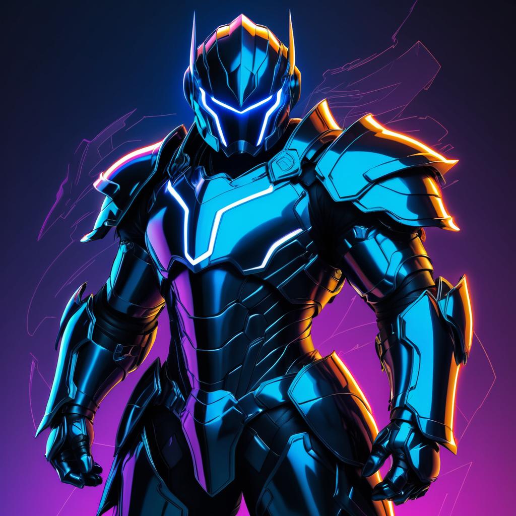 Futuristic Knight in Neon Armor Illustration