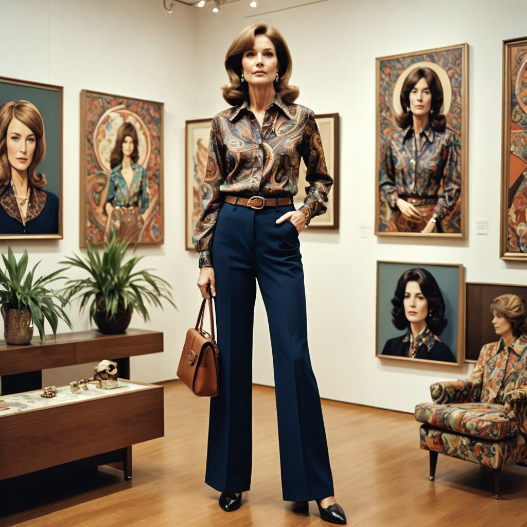 Sophisticated 70s Fashion in Art Gallery