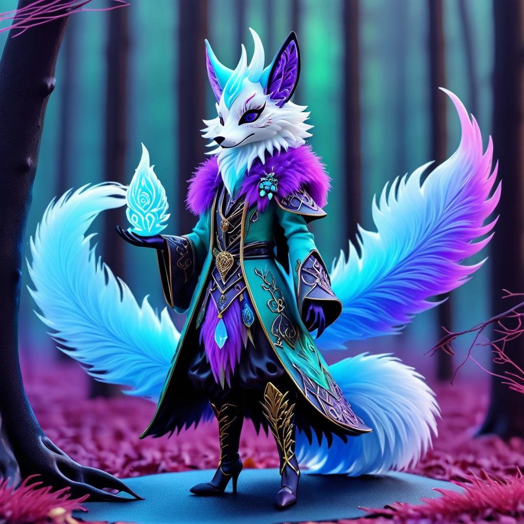 Mystical Skeletal Fox with Peacock Tails