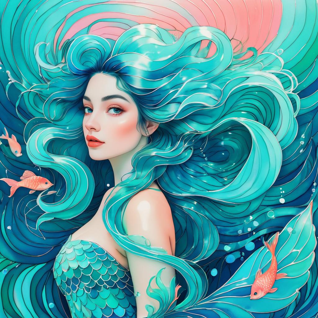 Whimsical Mermaid Illustration in 80s Style