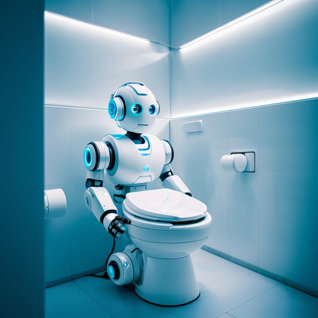 Humorous Robot on Toilet Scene