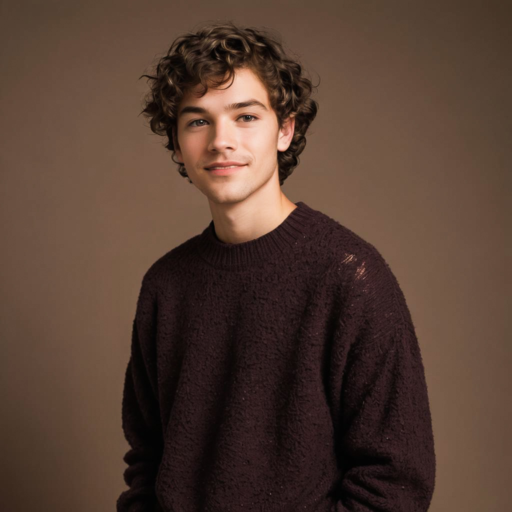 Cheerful Teen Boy in Oversized Sweater