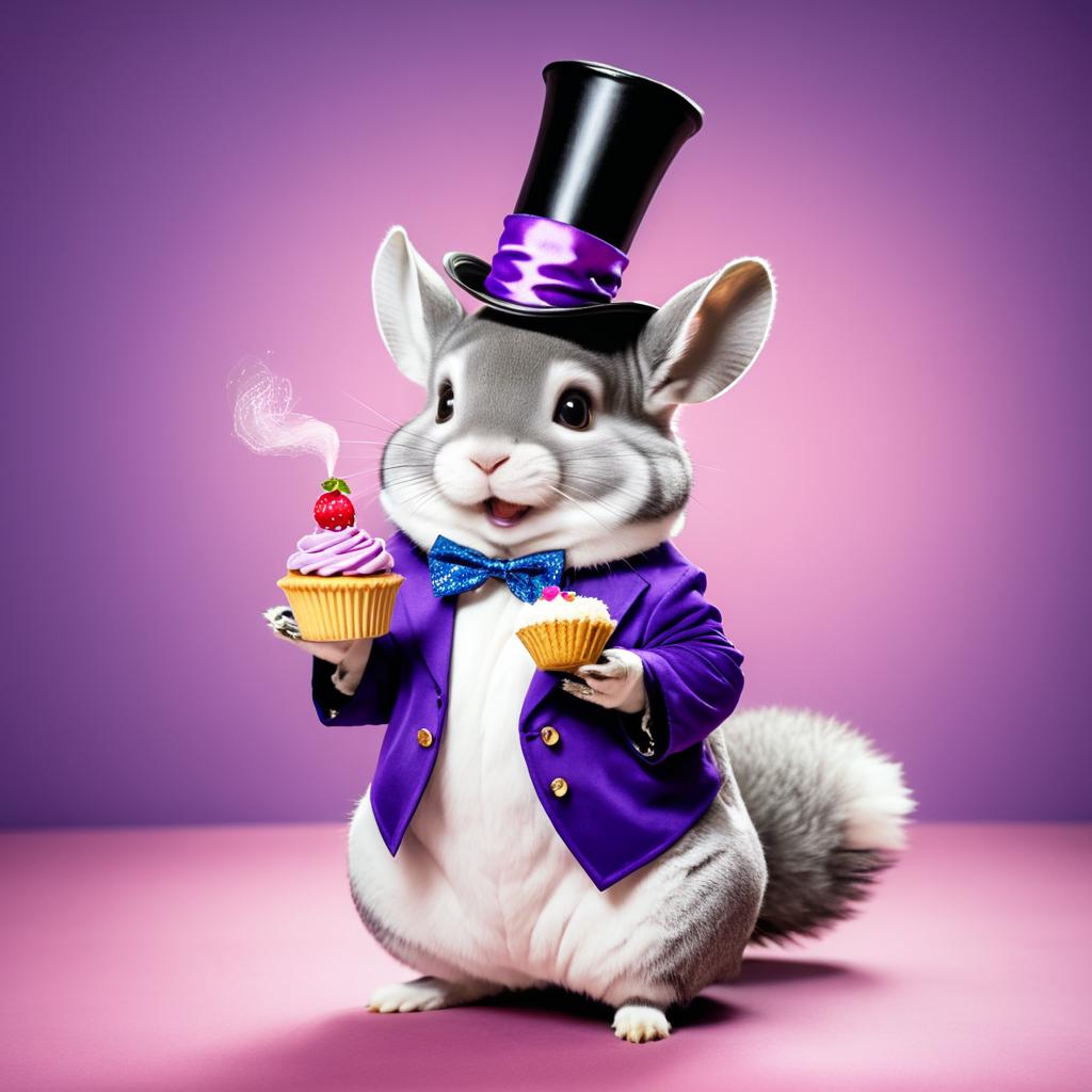 Whimsical Chinchilla Magician with Cupcake