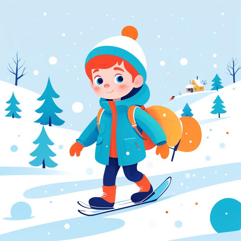 Whimsical Boy in Snowy Cartoon Style