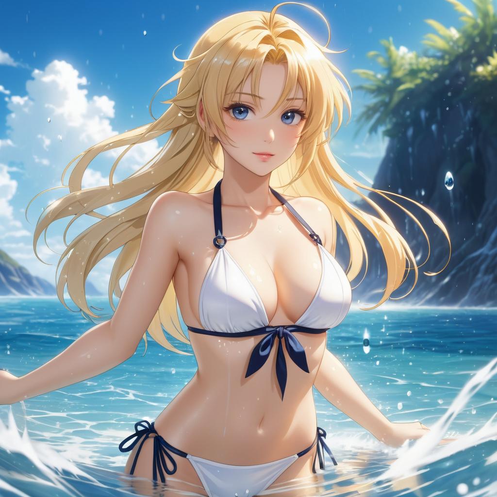 Alluring Anime Girl in Sunlit Ocean