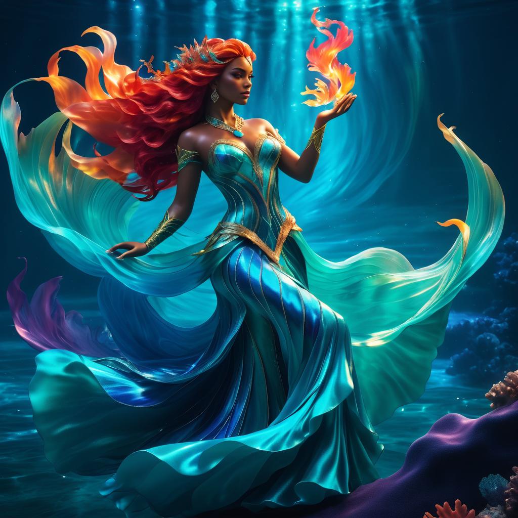 Ethereal Mermaid Queen in Vibrant Flames