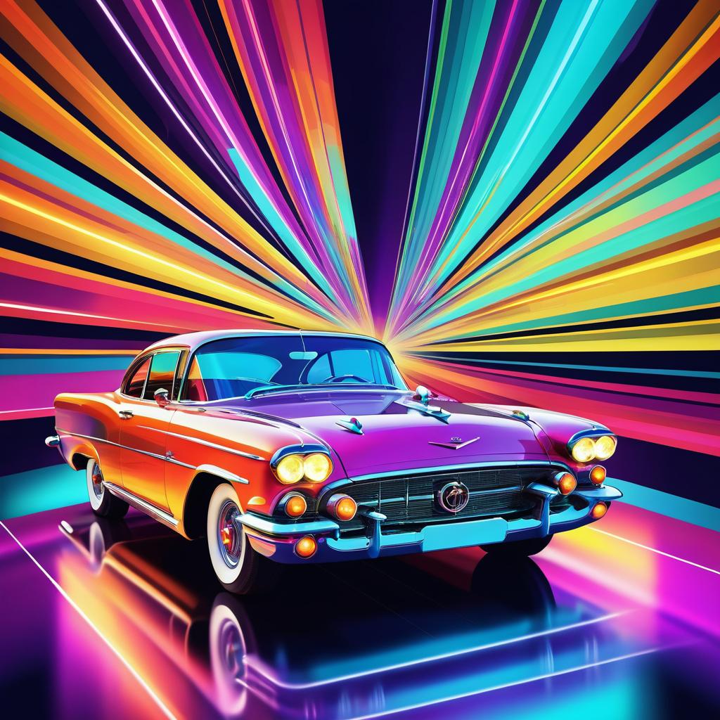 Vibrant Retro Cars in Abstract Art