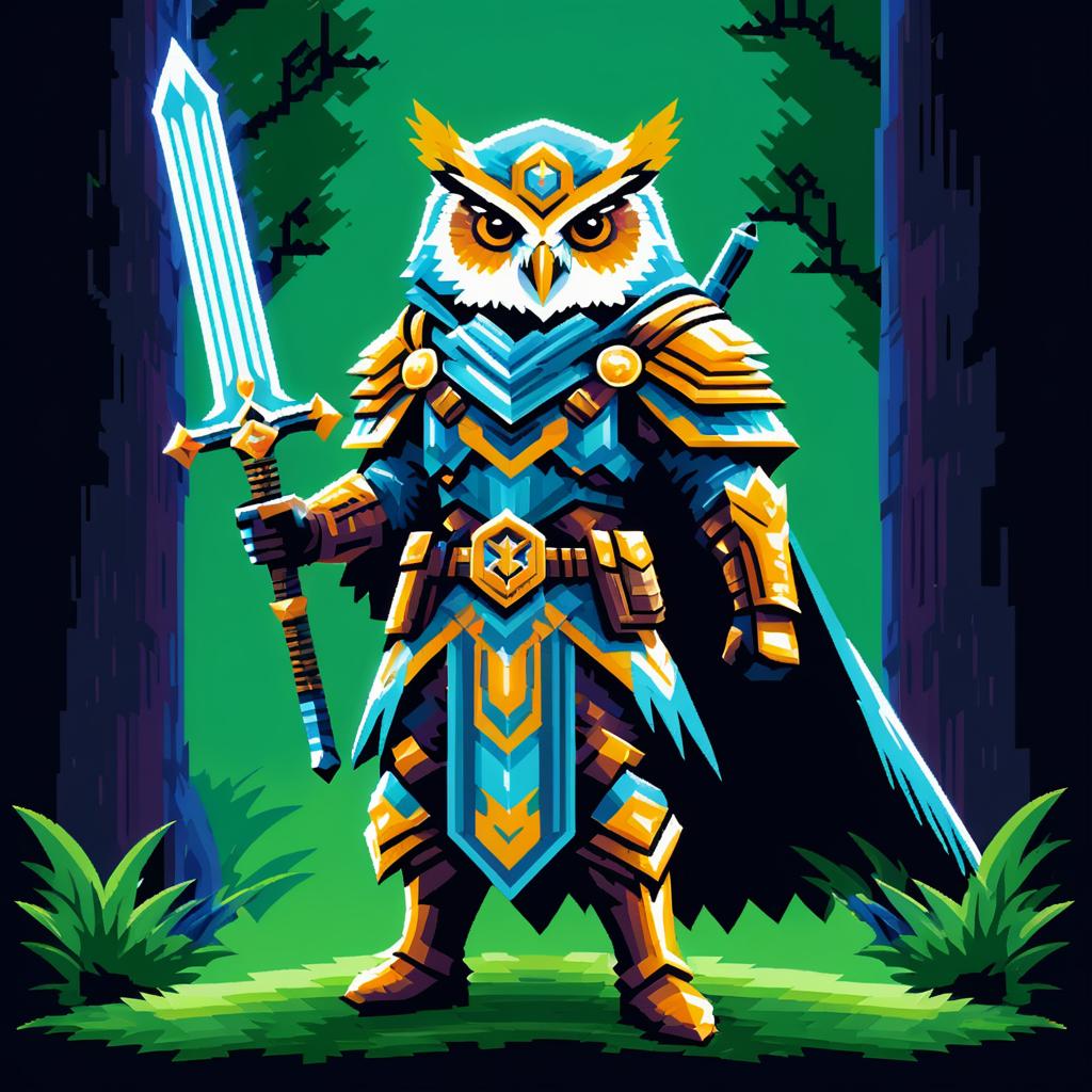 Pixel Art Owl Ranger with Holy Sword