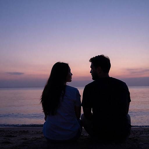 Silhouetted Couple on Sunset Beach