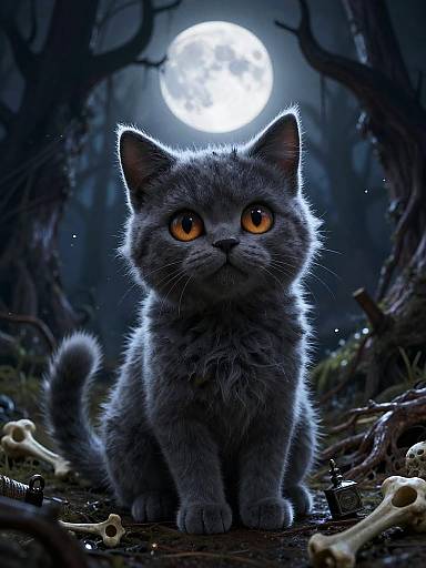 Spooky Stylized Cat in Haunted Forest