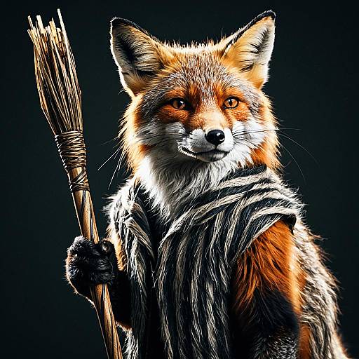 Fox Holding Staff in Fur Cloak
