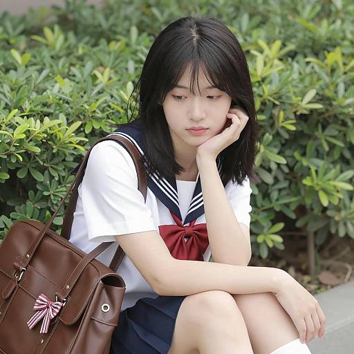 Young Asian Student in Sailor School Uniform
