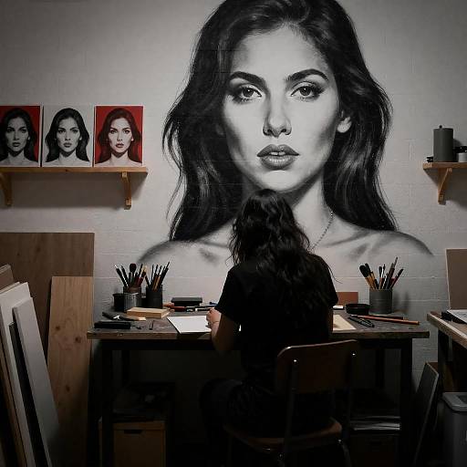 Silhouetted Artist at Mural Workbench