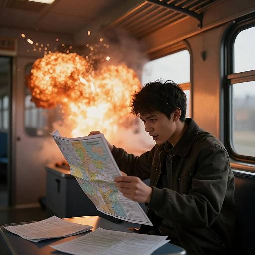 Train Car Panic with Explosive Background