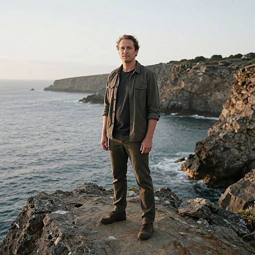 Confident Man on Rocky Coastline