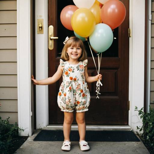 Smiling Toddler Girl with Balloons at Doorway
