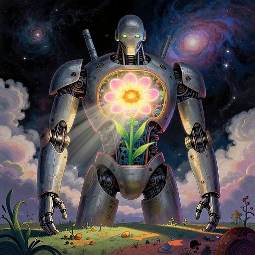 Luminescent Flower Within Mechanical Giant