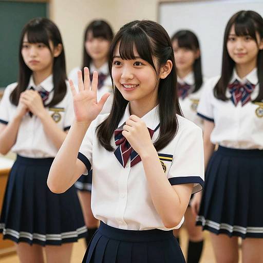 Cheerful Teen Girl in AKB48 Uniform