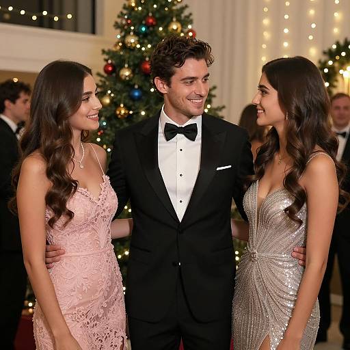 Elegant trio at festive Christmas party