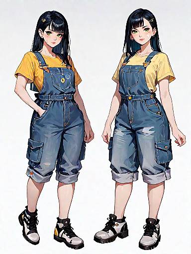 Young Woman in Casual Streetwear with Overalls