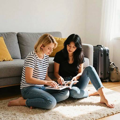 Two Women Reading in Sunny Living Room