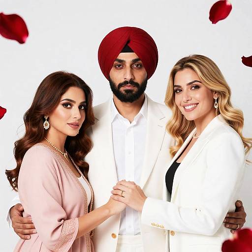 Intense Portrait with Floating Rose Petals