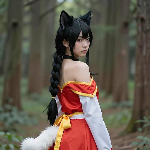 Asian Woman in Cat Cosplay Forest