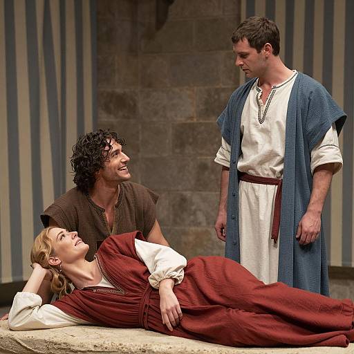 Three People in Historical Costumes Indoors