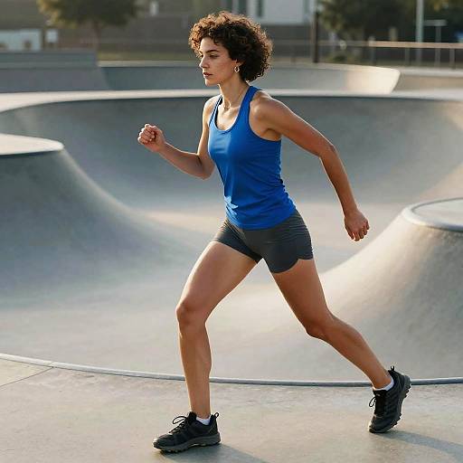 Athletic Woman Running at Urban Skatepark