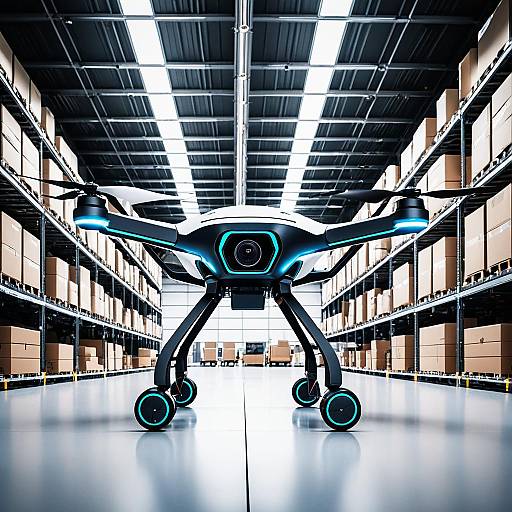 Futuristic Delivery Drone in Warehouse