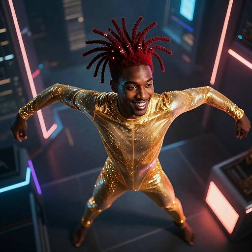 Futuristic Male Ballet Dancer in Gold Catsuit