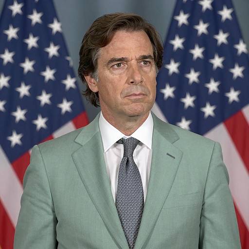 Man in Green Suit with American Flag