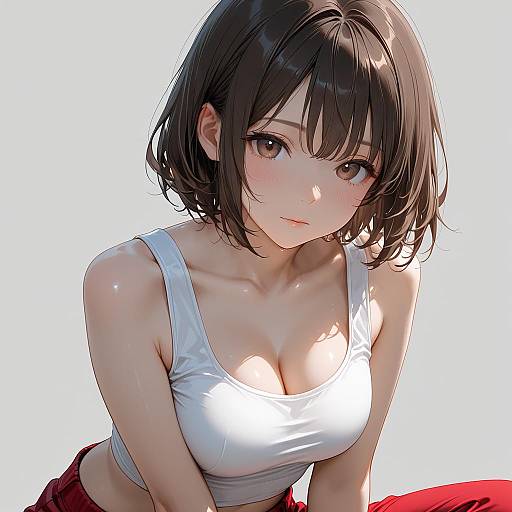 Young Woman in White Tank Top and Red Pants