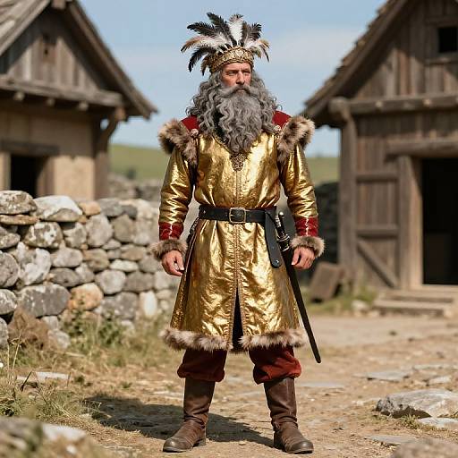 Medieval Character in Feathered Headdress