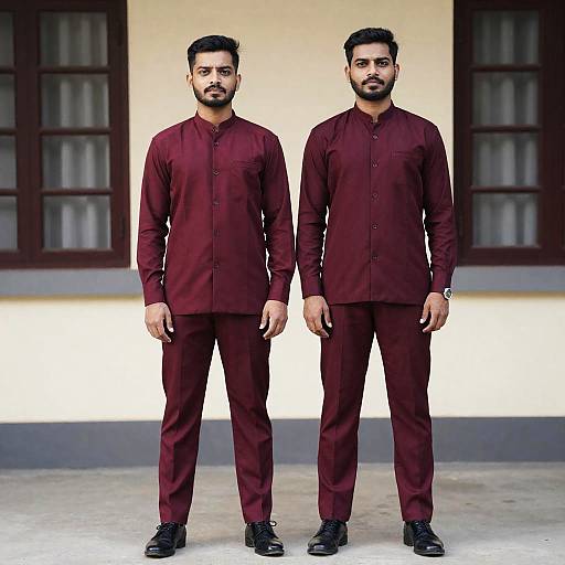 Man in Maroon Two-Piece Costume
