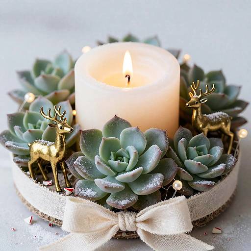 Festive Candle and Succulent Centerpiece