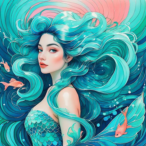Whimsical Mermaid Illustration in 80s Style Whimsical Mermaid Illustration in 80s Style