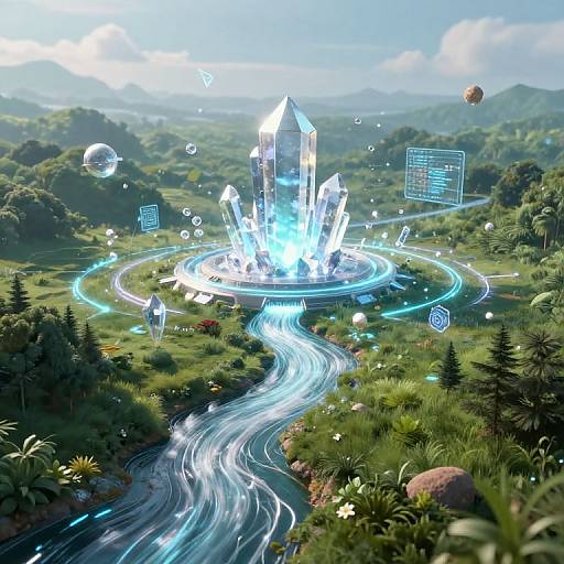 Surreal Processing Landscape with Digital Hub