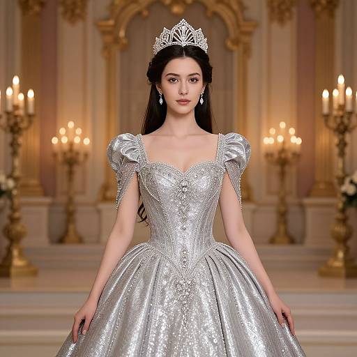 Regal Woman in Opulent Silver Gown