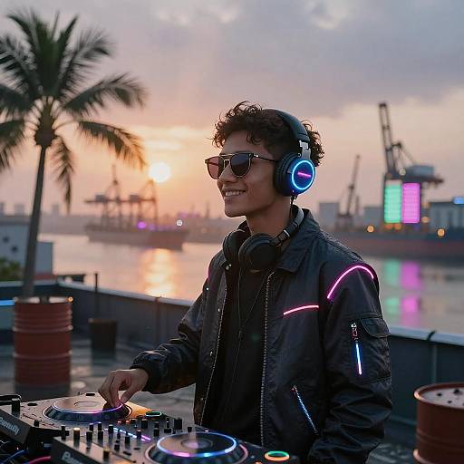 Synthwave DJ on Neon Lagos Rooftop
