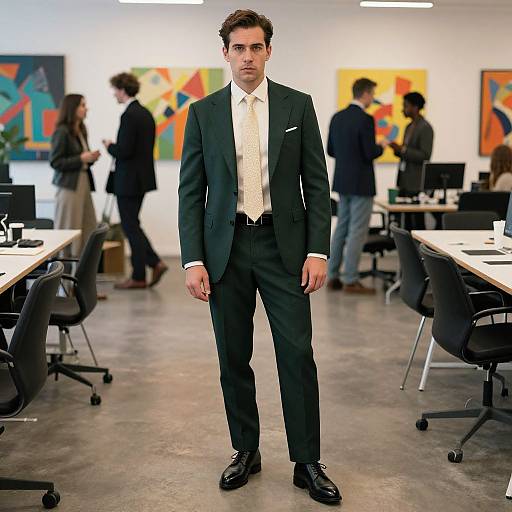 Confident Man in Dark Green Suit at Networking