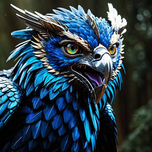 Hyper-realistic Sapphire Gryphon with Silver Crest